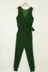 Deep V-Neck Sleeveless Solid Jumpsuit